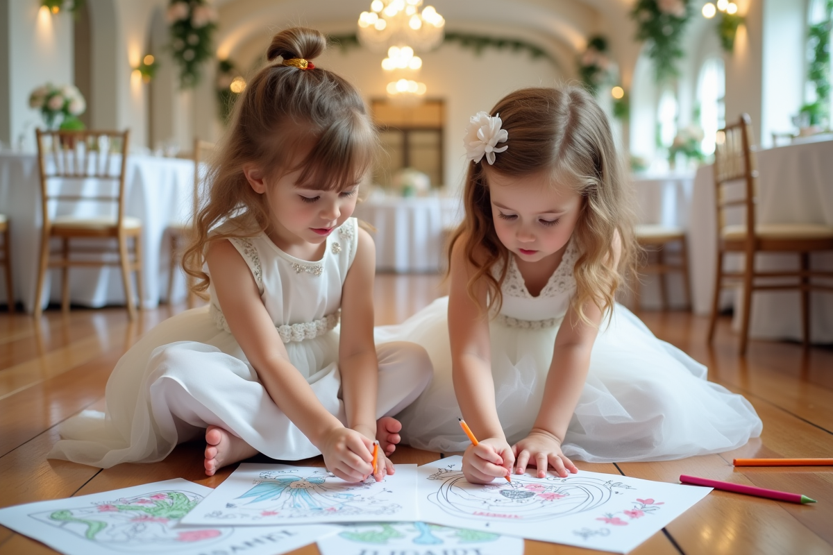 Deux filles coloriant dans une salle de mariage