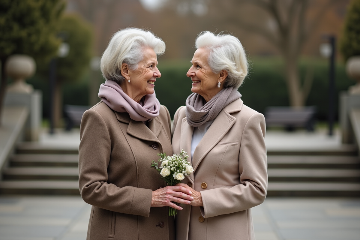 Deux femmes souriantes lors d une cérémonie dans un parc