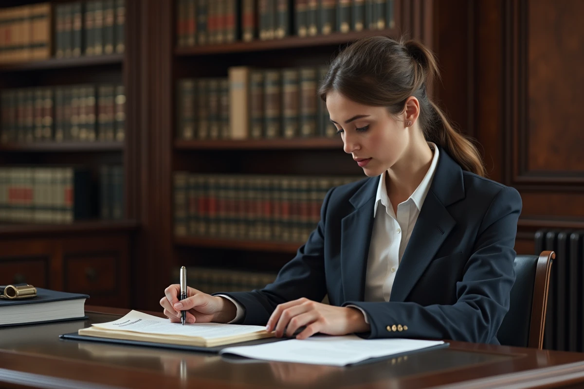 Une jeune femme officielle examinant un dossier dans son bureau