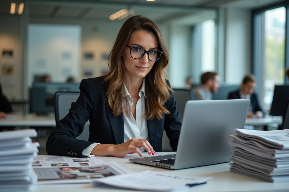 Journaliste analysant des articles sur le mariage d Anne Charlene