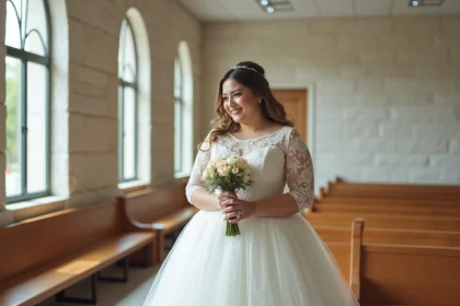 Mariée joyeuse en robe ivoire élégante pour mariage civil