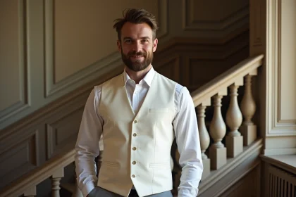 Homme en costume élégant dans un manoir français